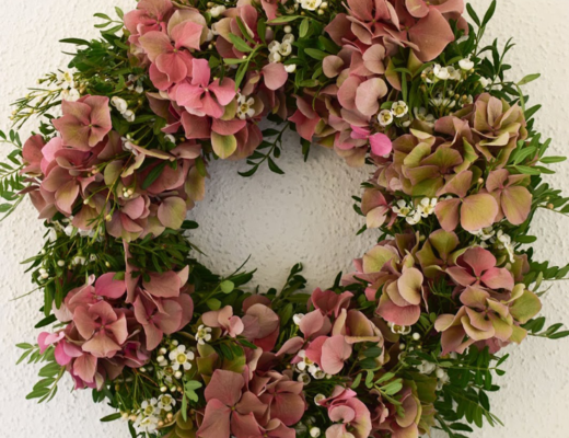 couronne, hortensias, creation florale